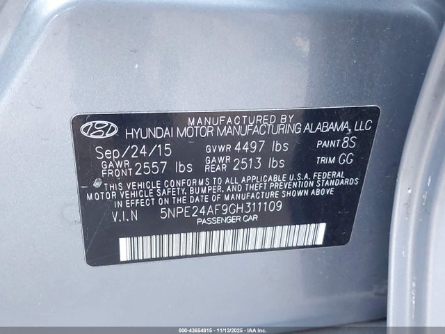 Продаж на аукціоні авто 2016 Hyundai Sonata Se, vin: 5NPE24AF9GH311109, номер лоту: 43654815