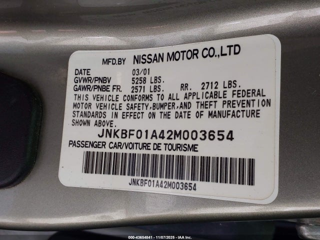 43654841 :رقم المزاد ، JNKBF01A42M003654 vin ، 2002 Infiniti Q45 Luxury مزاد بيع
