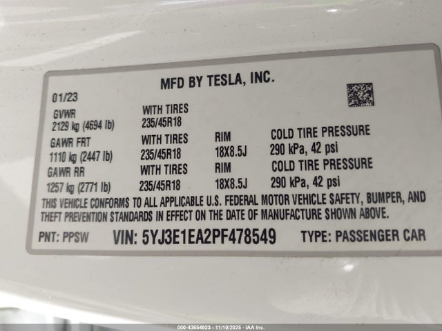2023 TESLA MODEL 3 5YJ3E1EA2PF478549 Photo 8