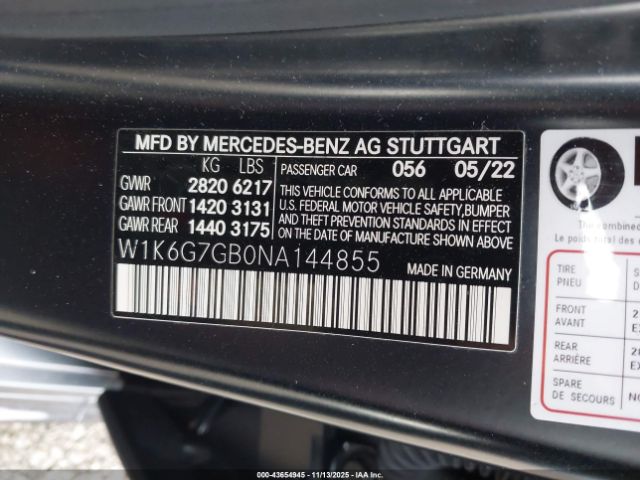 2022 MERCEDES-BENZ S 580 W1K6G7GB0NA144855 Photo 8