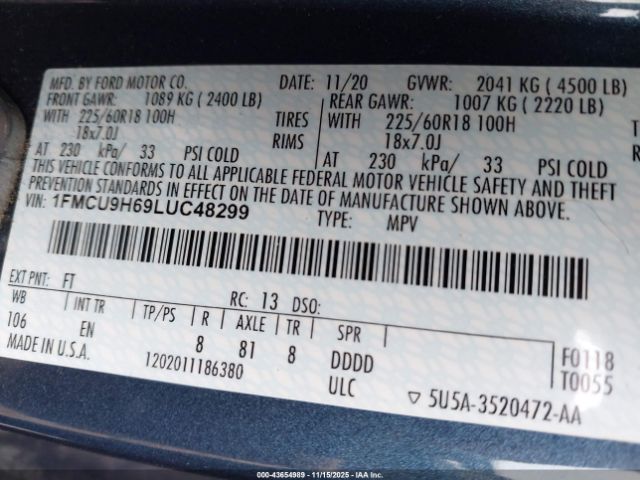 2020 FORD ESCAPE 1FMCU9H69LUC48299 Photo 8