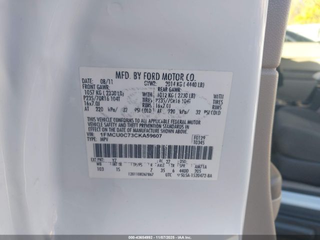 2012 FORD ESCAPE 1FMCU0C73CKA59607 Photo 8