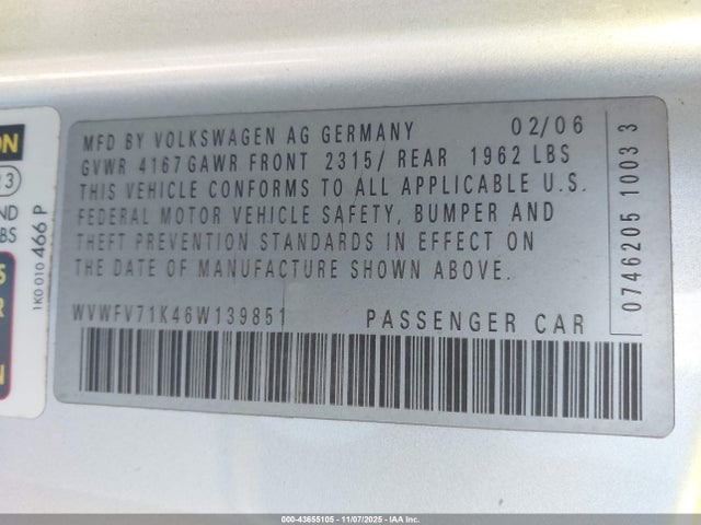 2006 VOLKSWAGEN GTI WVWFV71K46W139851 Photo 8