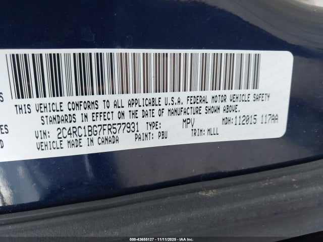 43655127 :رقم المزاد ، 2C4RC1BG7FR577931 vin ، 2015 Chrysler Town & Country Touring مزاد بيع