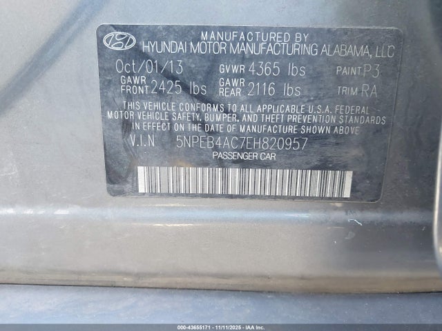Aukcja sprzedaży 2014 Hyundai Sonata Gls, vin: 5NPEB4AC7EH820957, numer aukcji: 43655171