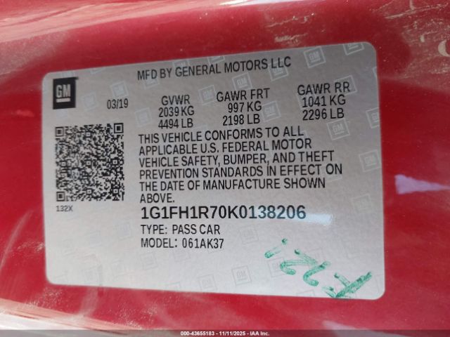 2019 CHEVROLET CAMARO 1G1FH1R70K0138206 Photo 8