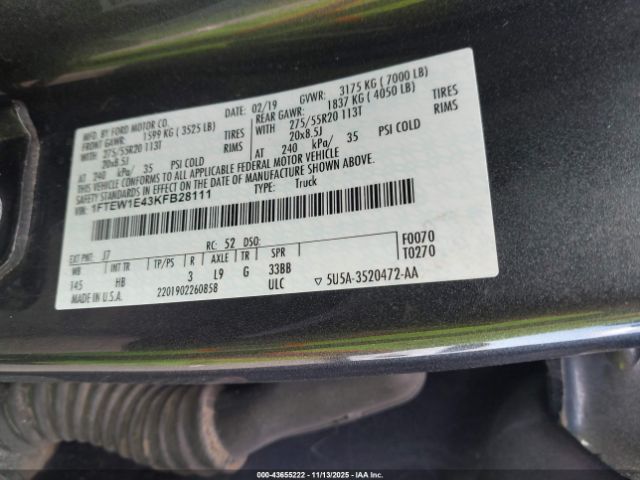 2019 FORD F-150 1FTEW1E43KFB28111 Photo 8