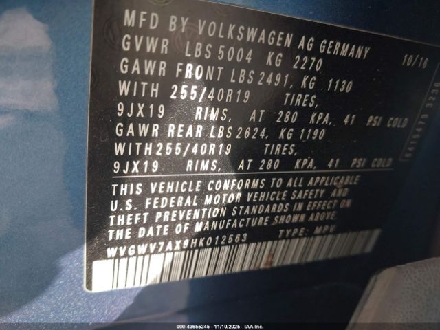 2017 VOLKSWAGEN TIGUAN WVGWV7AX9HK012563 Photo 8