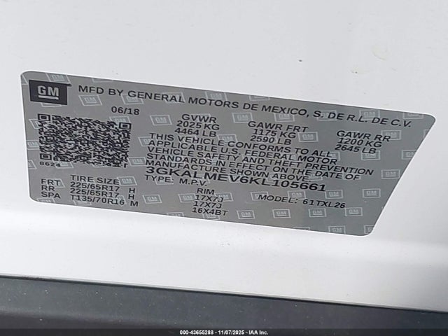 3GKALMEV6KL105661 GMC Terrain Sle
