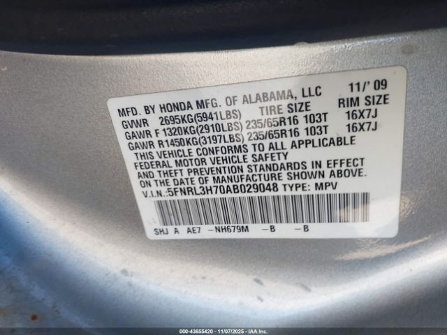 2010 HONDA ODYSSEY 5FNRL3H70AB029048 Photo 8