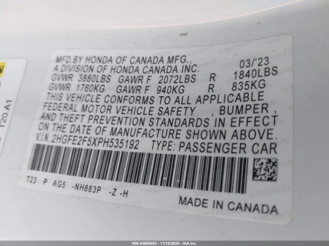 2023 HONDA CIVIC 2HGFE2F5XPH535192 Photo 8