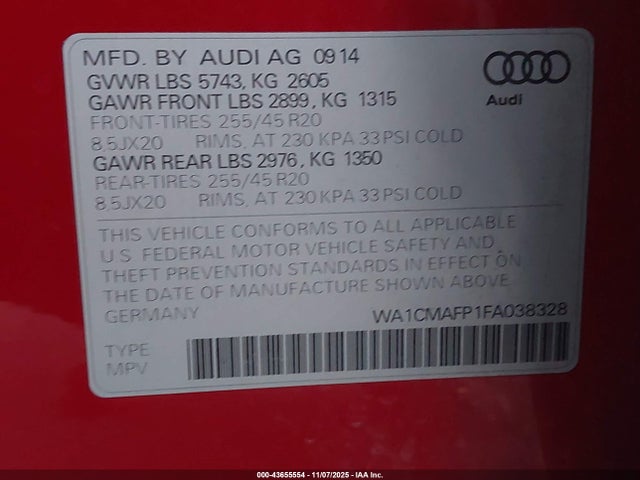 2015 AUDI Q5 WA1CMAFP1FA038328 Photo 8