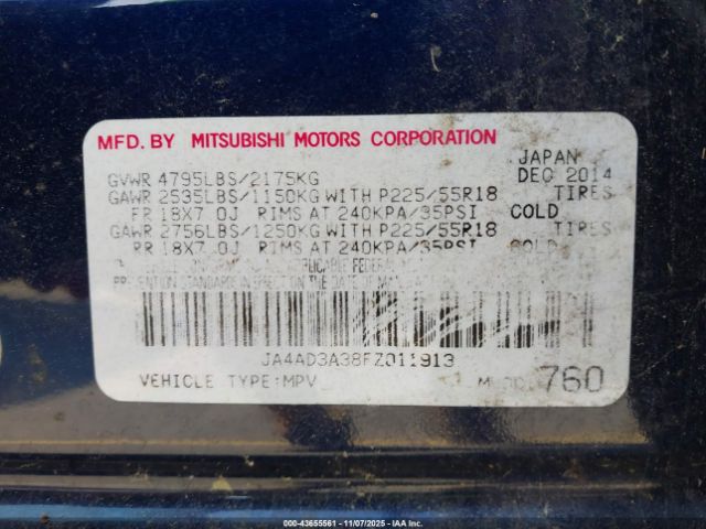 2015 MITSUBISHI OUTLANDER JA4AD3A38FZ011913 Photo 8