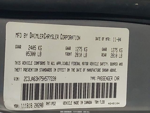 2005 CHRYSLER 300C 2C3JA63H75H577220 Photo 8