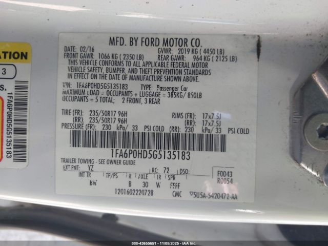 2016 FORD FUSION 1FA6P0HD5G5135183 Photo 8