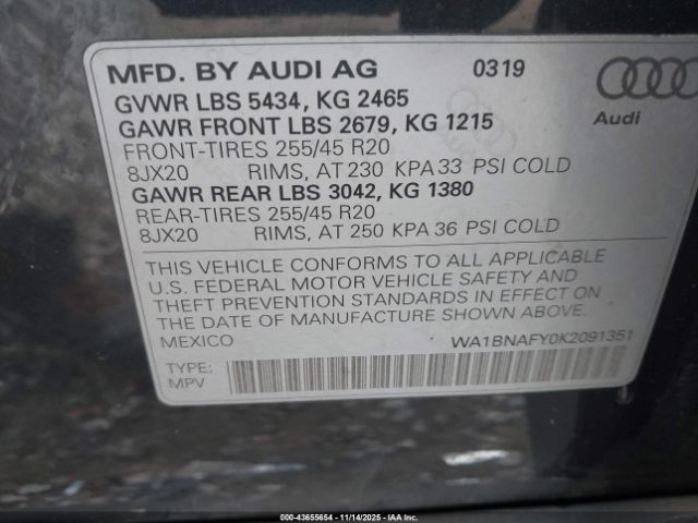 2019 AUDI Q5 WA1BNAFY0K2091351 Photo 8