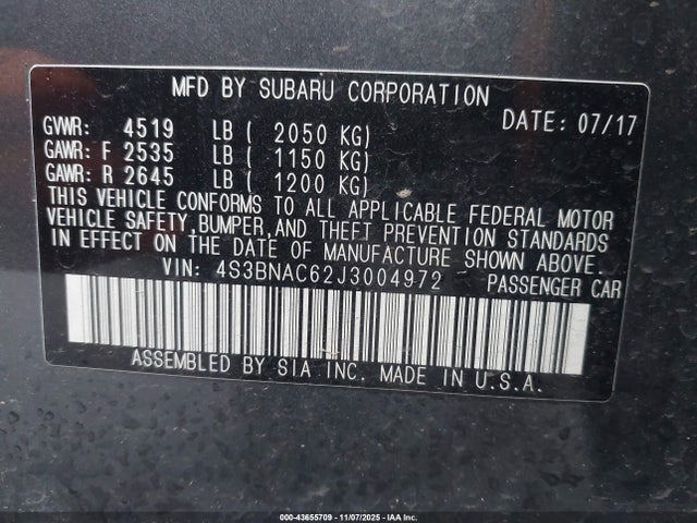 4S3BNAC62J3004972 Subaru u5