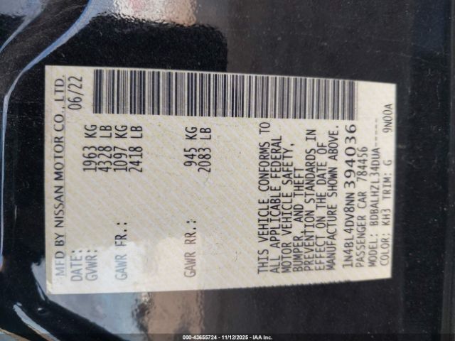 2022 NISSAN ALTIMA 1N4BL4DV8NN394036 Photo 8