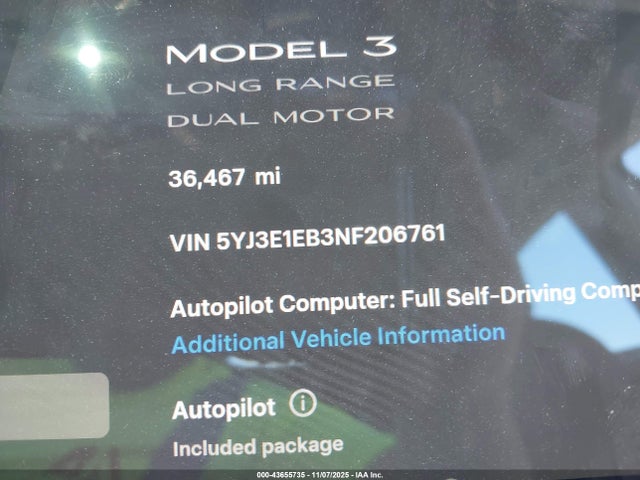 Tesla Model 3 Long Range Dual Motor All-wheel Drive 2022 5YJ3E1EB3NF206761 Image 7
