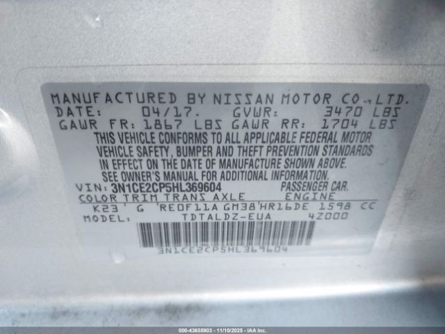 2017 NISSAN VERSA NOTE 3N1CE2CP5HL369604 Photo 8