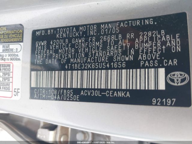 2005 TOYOTA CAMRY 4T1BE32K65U541656 Photo 8