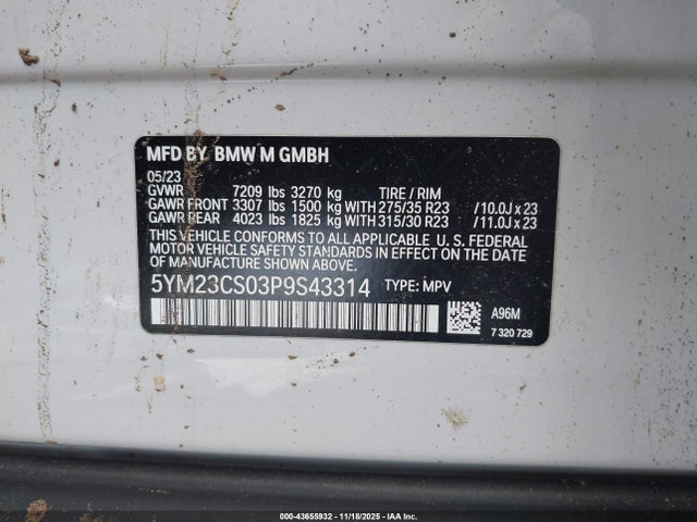 43655932 :رقم المزاد ، 5YM23CS03P9S43314 vin ، 2023 Bmw Xm مزاد بيع