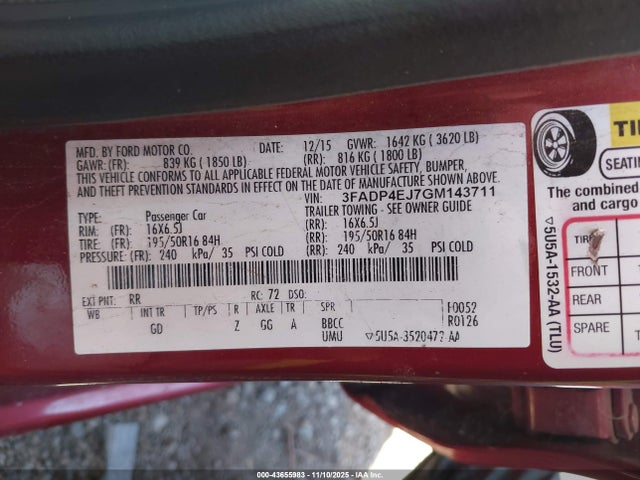 3FADP4EJ7GM143711 Ford FIESTA SE