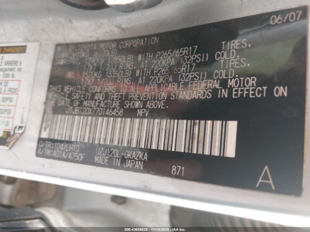 2007 LEXUS GX 470 JTJBT20X770146458 Photo 8