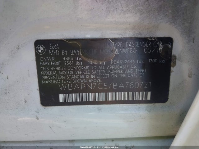 Продаж на аукціоні авто 2011 Bmw 335d, vin: WBAPN7C57BA780721, номер лоту: 43656032