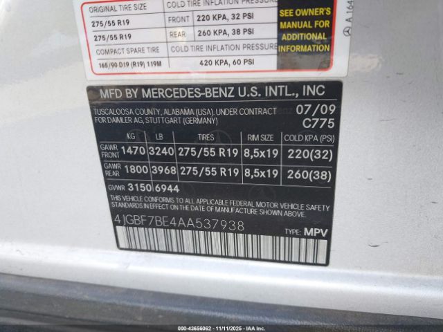 2010 MERCEDES-BENZ GL 450 4JGBF7BE4AA537938 Photo 8