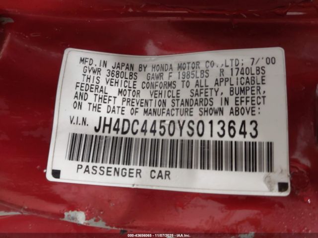 2000 ACURA INTEGRA JH4DC4450YS013643 Photo 8