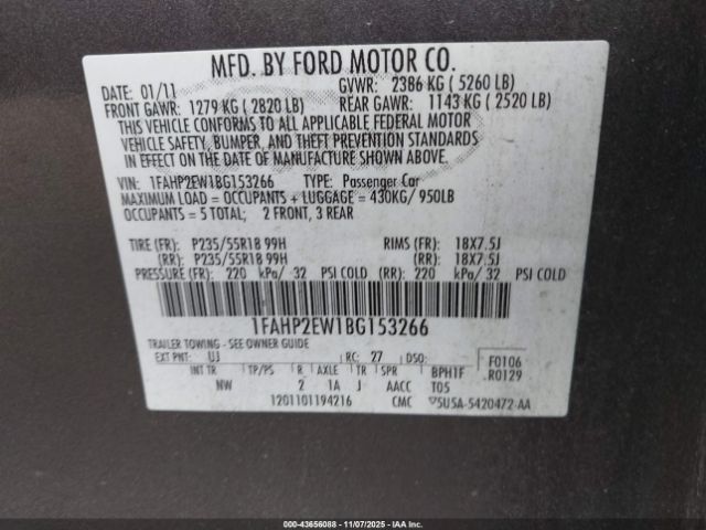 2011 FORD TAURUS 1FAHP2EW1BG153266 Photo 8