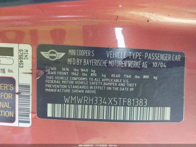 2005 MINI COOPER S WMWRH334X5TF81383 Photo 8