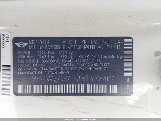 2011 MINI COOPER S CLUBMAN WMWZG3C58BTY36407 Photo 8