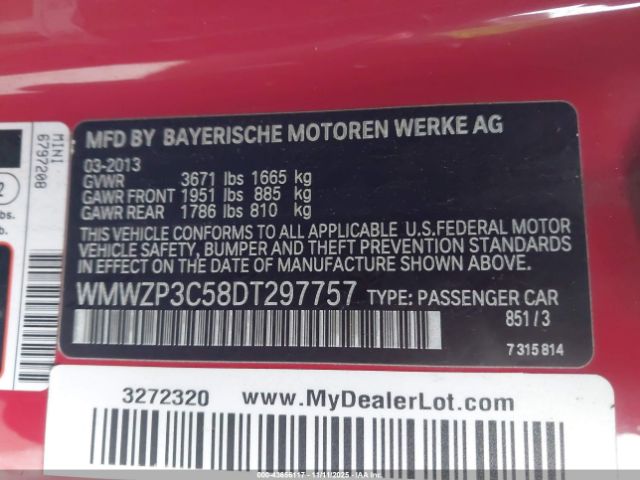 2013 MINI CONVERTIBLE WMWZP3C58DT297757 Photo 8