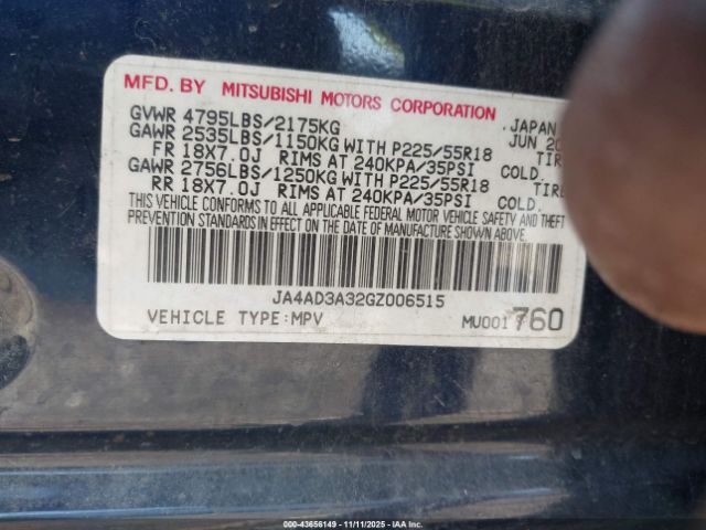 2016 MITSUBISHI OUTLANDER JA4AD3A32GZ006515 Photo 8