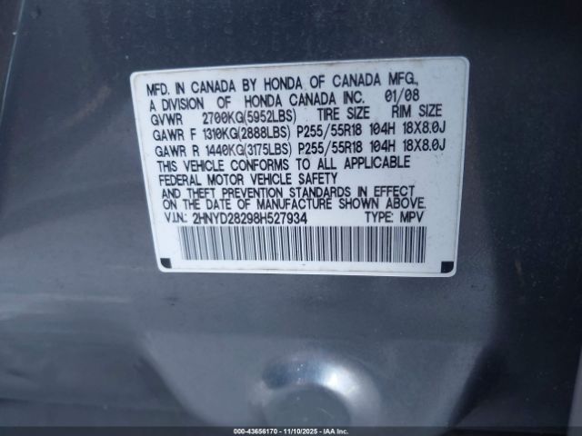 2008 ACURA MDX 2HNYD28298H527934 Photo 8