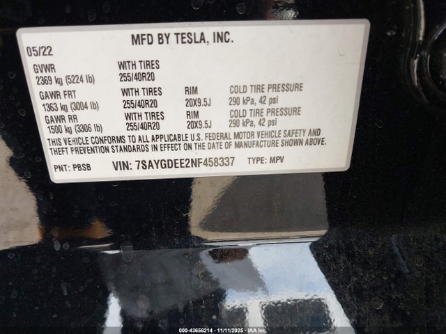 2022 TESLA MODEL Y 7SAYGDEE2NF458337 Photo 8