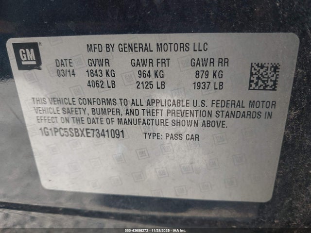 1G1PC5SBXE7341091 Chevrolet Cruze 1lt Auto