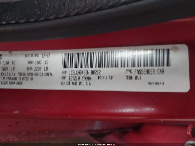 43656276 :رقم المزاد ، 1C3LC46K98N188282 vin ، 2008 Chrysler Sebring Lx مزاد بيع