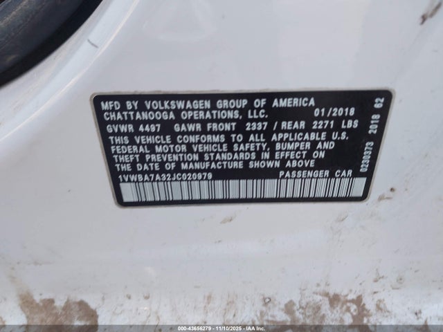 Volkswagen Passat 2.0t Se 2018 1VWBA7A32JC020979 Image 9