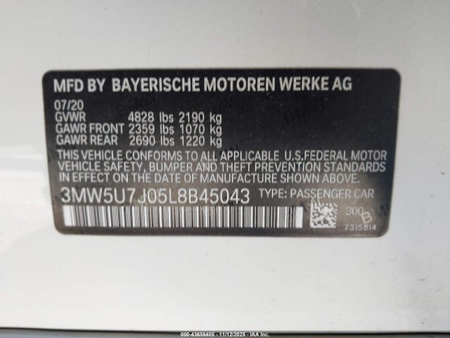 2020 BMW 3 SERIES 3MW5U7J05L8B45043 Photo 8
