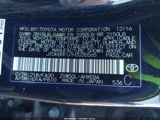 2017 TOYOTA PRIUS JTDKBRFU7H3035565 Photo 8