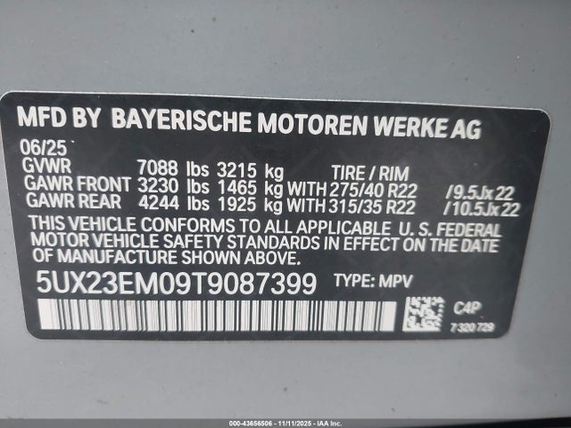 Aukcja sprzedaży 2026 Bmw X7 Xdrive40i, vin: 5UX23EM09T9087399, numer aukcji: 43656506