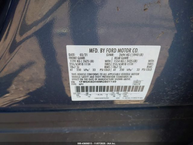 2021 FORD EXPLORER 1FMSK8DH8MGB01149 Photo 8