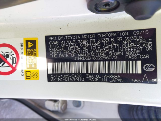 2016 LEXUS CT 200H JTHKD5BH6G2256072 Photo 8