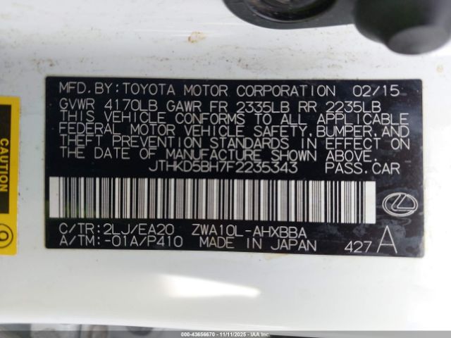 2015 LEXUS CT 200H JTHKD5BH7F2235343 Photo 8