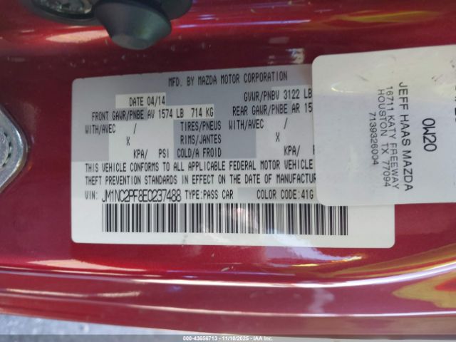 2014 MAZDA MX-5 MIATA JM1NC2PF8E0237488 Photo 8