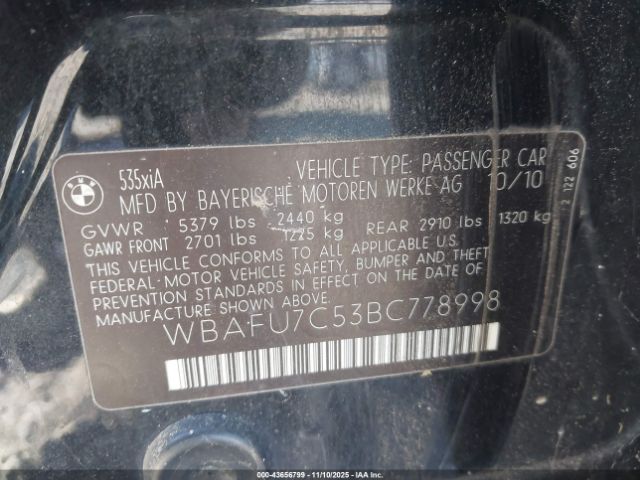 2011 BMW 535I WBAFU7C53BC778998 Photo 8