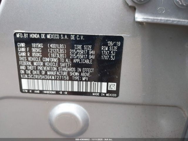 2019 HONDA HR-V 3CZRU5H36KM727158 Photo 8